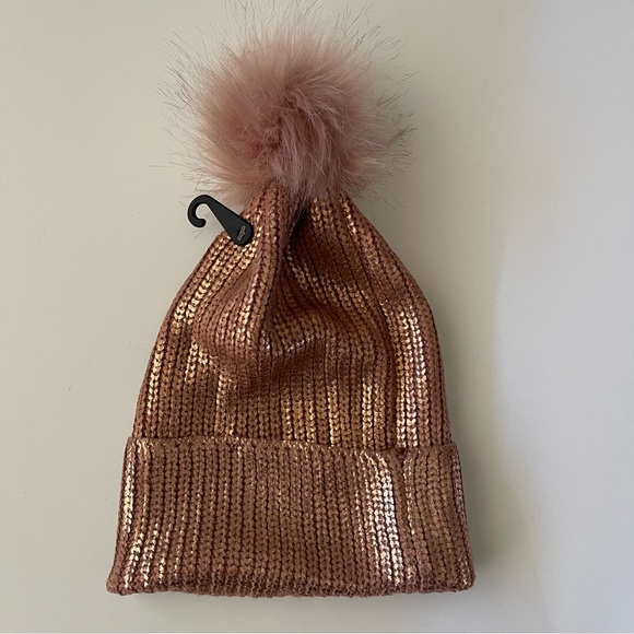 INC International Concepts Liquid Shine Knit Pom Pom Beanie Blush - OS - Picture 2 of 5